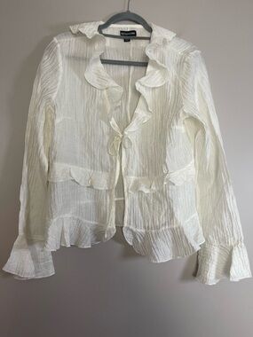 PrettyLittleThing Ruffled Tie-Front Sheer Blouse - Cream